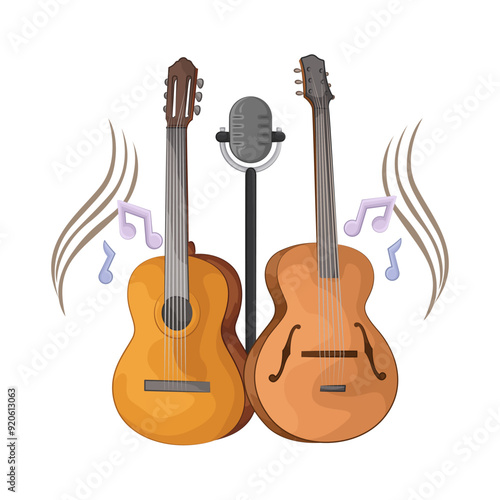 Illustration of guitar and mic 