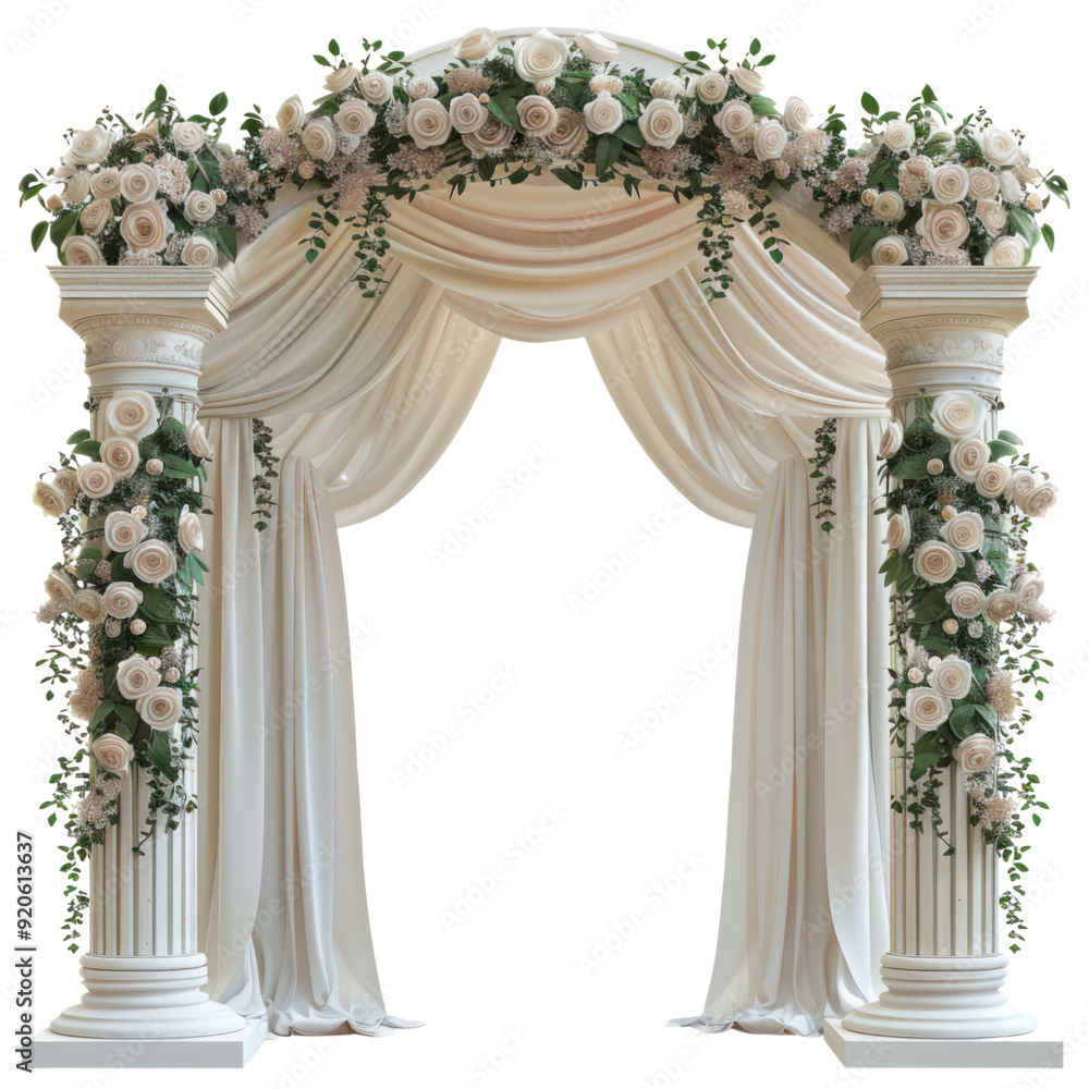 Wedding arch isolated white background, without shadow, single object, detailed, PNG dicut style