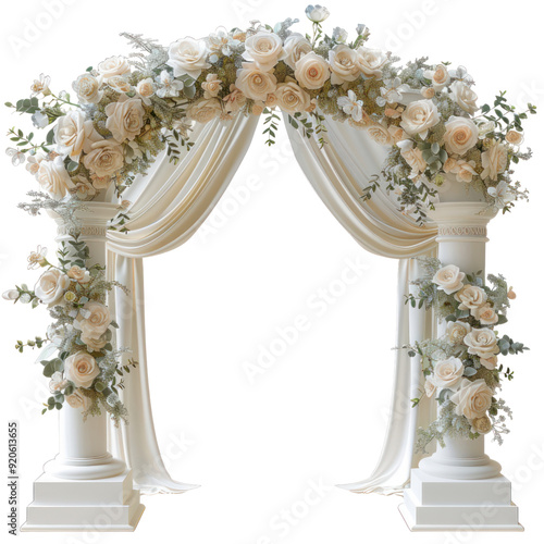 Wedding arch isolated white background, without shadow, single object, detailed, PNG dicut style
