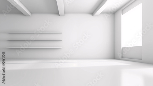 Wallpaper Mural Minimalist White Studio Background with Window Shadows, Ideal for Product Presentation, Featuring an Empty Room and Subtle Blurred Backdrop for a Clean and Modern Display Torontodigital.ca