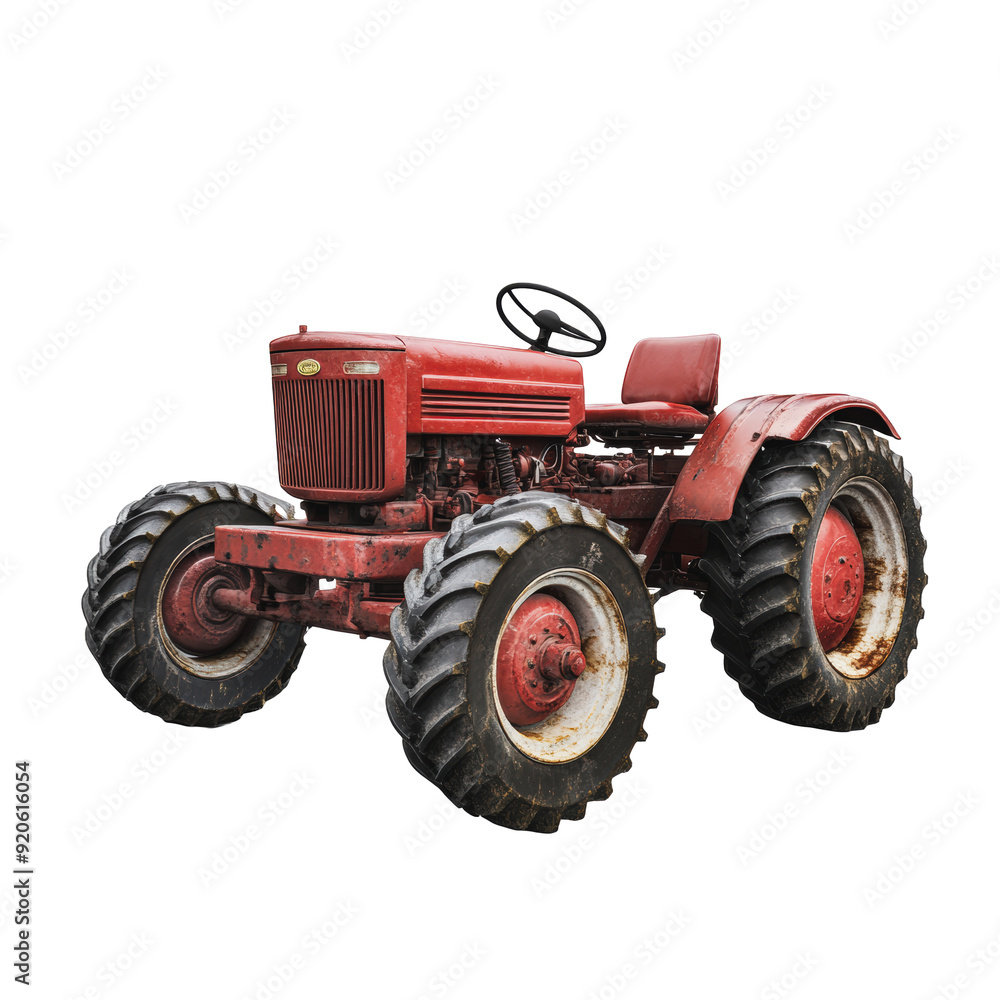 Obraz premium PNG Vintage red tractor with large tires in a field