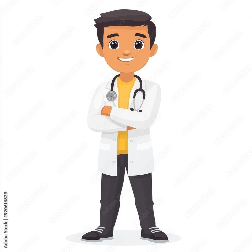 Young Male Doctor with Stethoscope Standing with Arms Crossed Young Male Doctor with Stethoscope Standing with Arms Crossed
