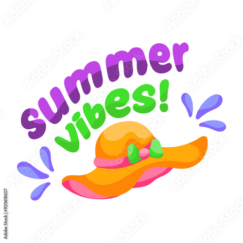 Conceptual flat design sticker of summer vibes 

