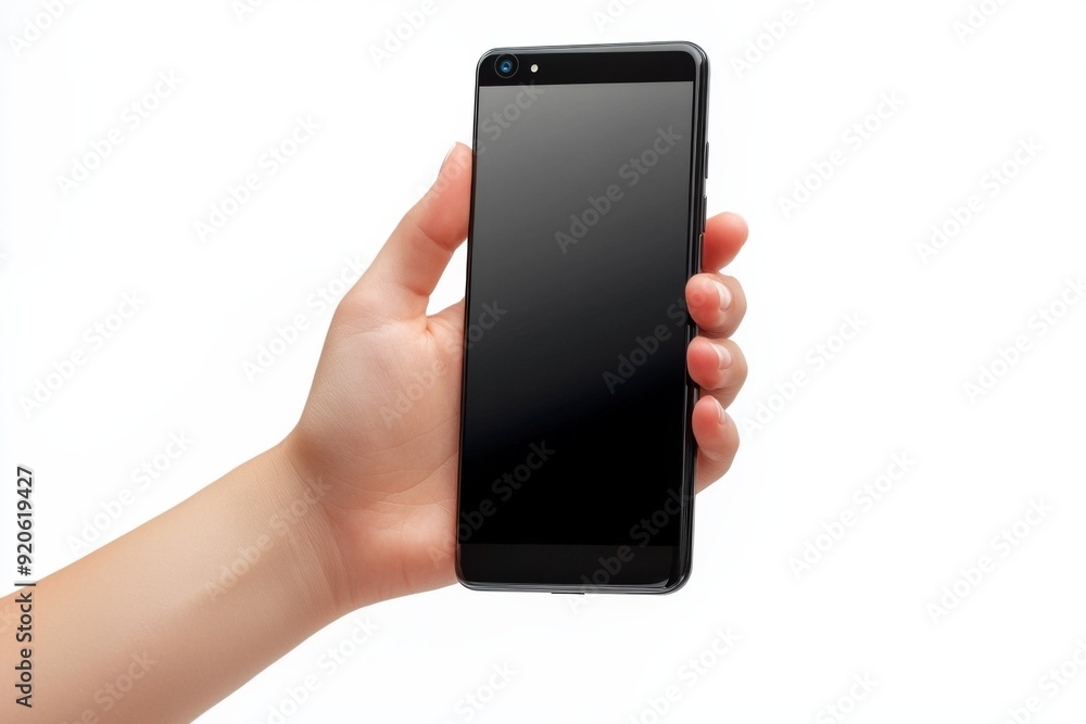 Blank Smartphone Mockup on Hand created with Generative AI Blank Smartphone Mockup on Hand created with Generative AI