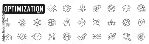 Set of optimization related line icons. Process, automation, productivity etc. Editable stroke. Part 3