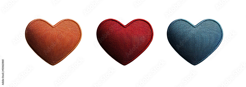 Heart embroidered patch badge isolated on transparent background