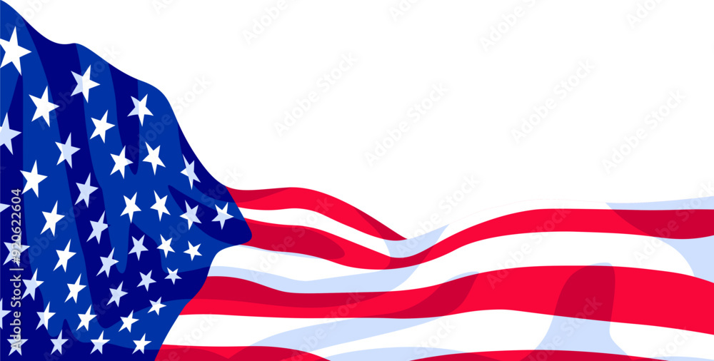 Fototapeta premium American flag icon. Flat style. Wave form.