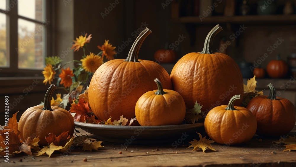 Pumpkin on a Mid Brown colored background. Fall themed Wallpaper with copy-space Pumpkin on a Mid Brown colored background. Fall themed Wallpaper with copy-space