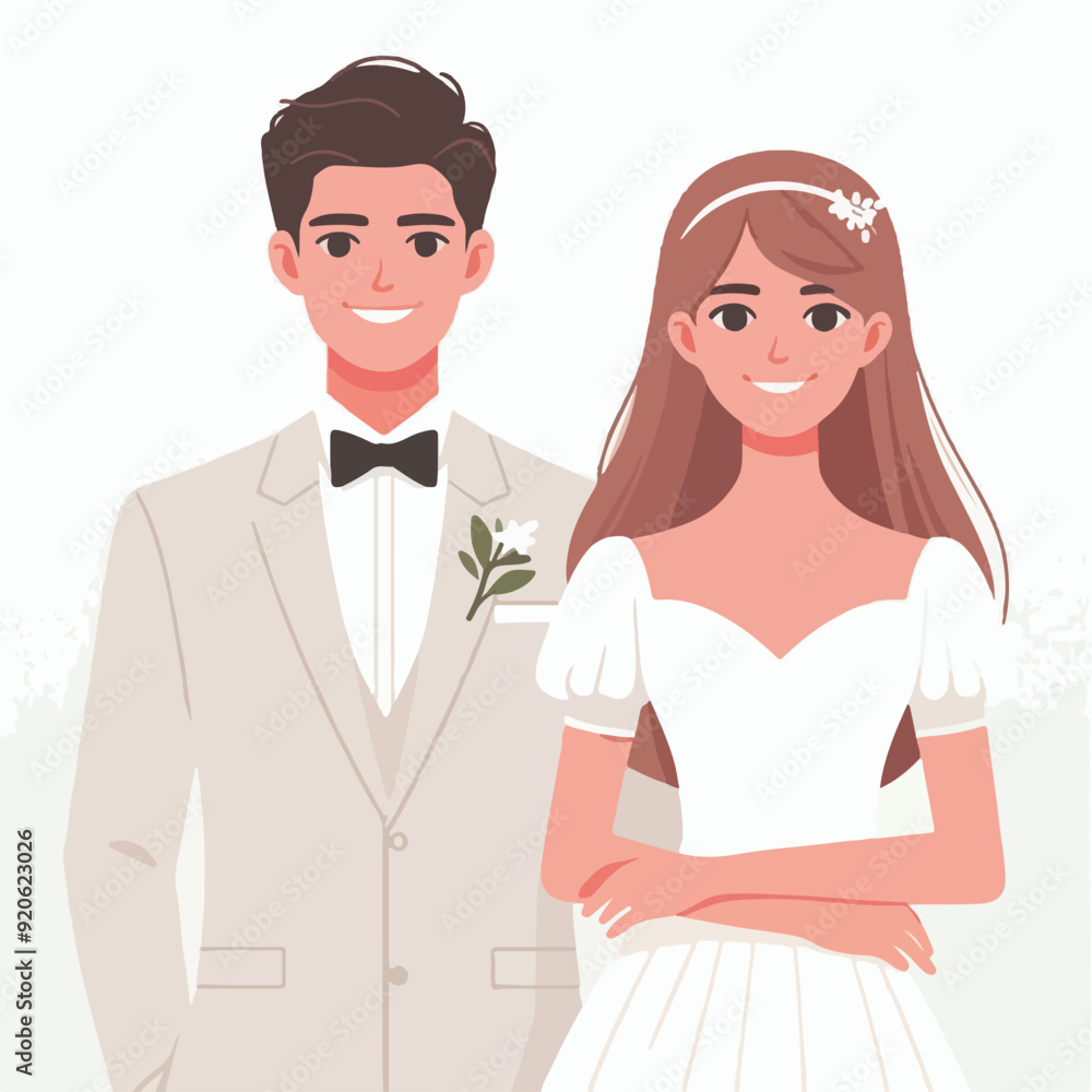 bride and groom in wedding flat illustration bride and groom in wedding flat illustration