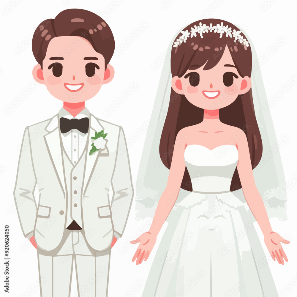 bride and groom in wedding flat illustration bride and groom in wedding flat illustration