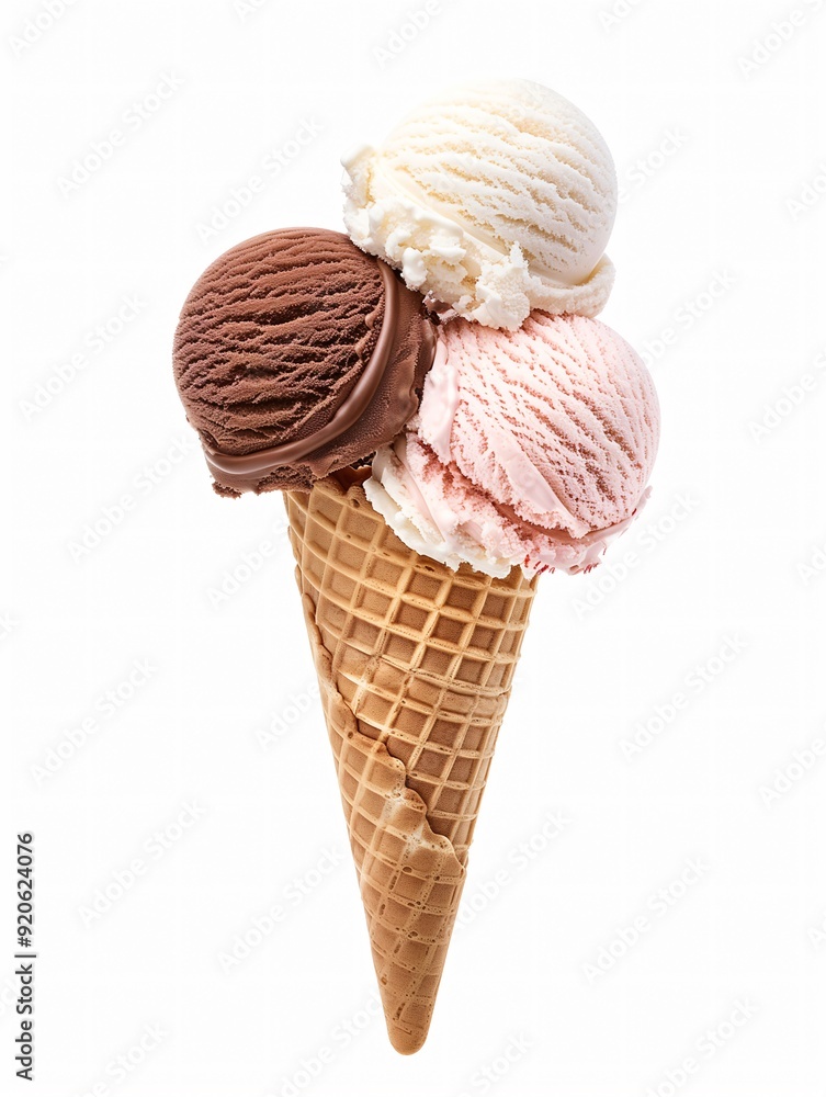 Front View of Ice Cream Cone with Three Scoops Front View of Ice Cream Cone with Three Scoops