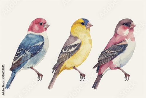 Vintage Engraving Style Illustration of Colorful Birds for Poster Design and Print Art