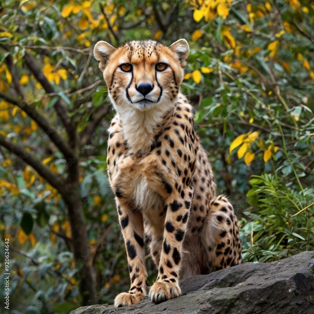 Leopard sitting on a rock in forest generated Ai Leopard sitting on a rock in forest generated Ai