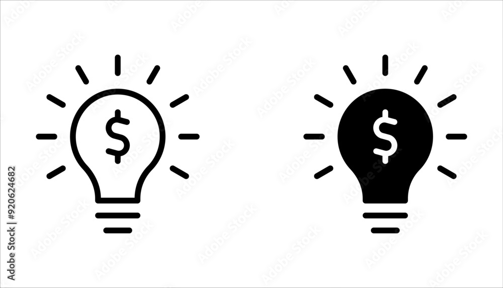 Money bulb idea icon set. Outline money bulb idea vector icon on white background Money bulb idea icon set. Outline money bulb idea vector icon on white background