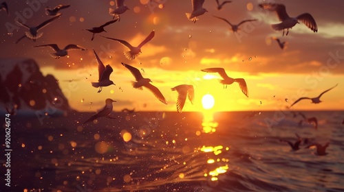 A high-definition slow-motion video of seabirds flying against the midnight sun