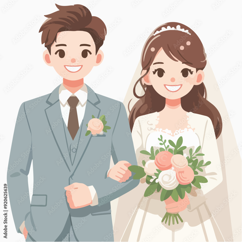 bride and groom in wedding flat illustration bride and groom in wedding flat illustration