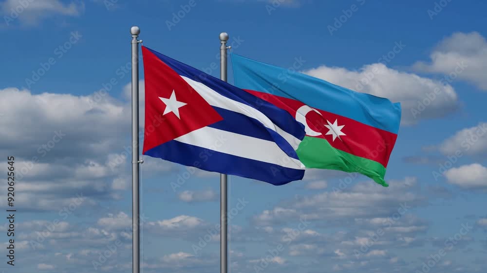 Azerbaijan and Cuba flags flying together, video concept of the relationship, two country cooperation concept Azerbaijan and Cuba flags flying together, video concept of the relationship, two country cooperation concept