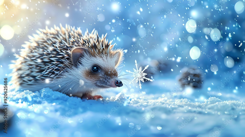 A cute hedgehog in the snow. A cute hedgehog in the snow.