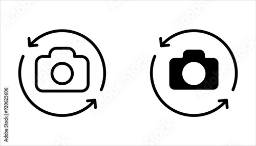 Camera rotation icon set, Switch from front to back camera icon on white background