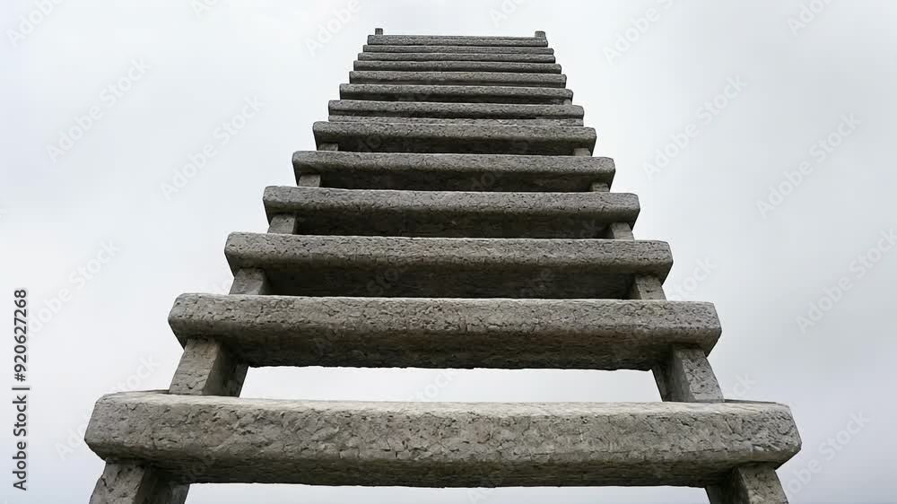 A staircase with a gray color and a white background. The stairs are very tall and have a lot of steps A staircase with a gray color and a white background. The stairs are very tall and have a lot of steps