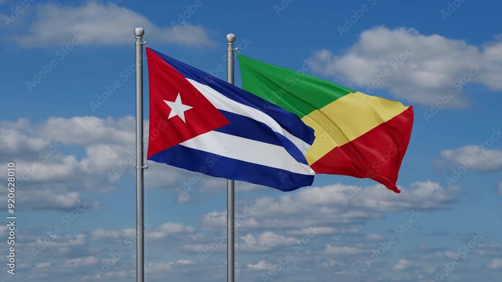 Republic of the Congo and Cuba flags flying together, video concept of the relationship, two country relations concept Republic of the Congo and Cuba flags flying together, video concept of the relationship, two country relations concept