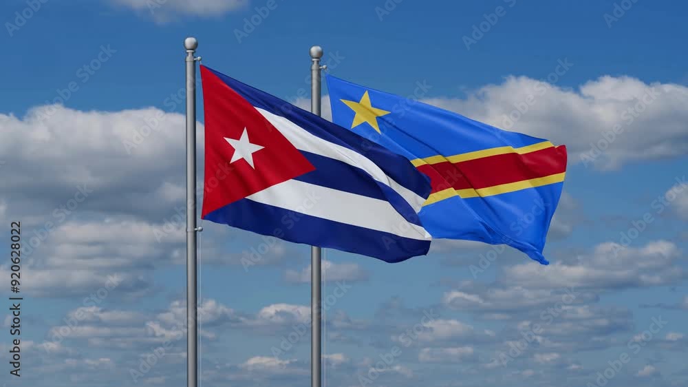 Democratic Republic of the Congo and Cuba flags flying together, video concept of the relationship, two country relations concept Democratic Republic of the Congo and Cuba flags flying together, video concept of the relationship, two country relations concept