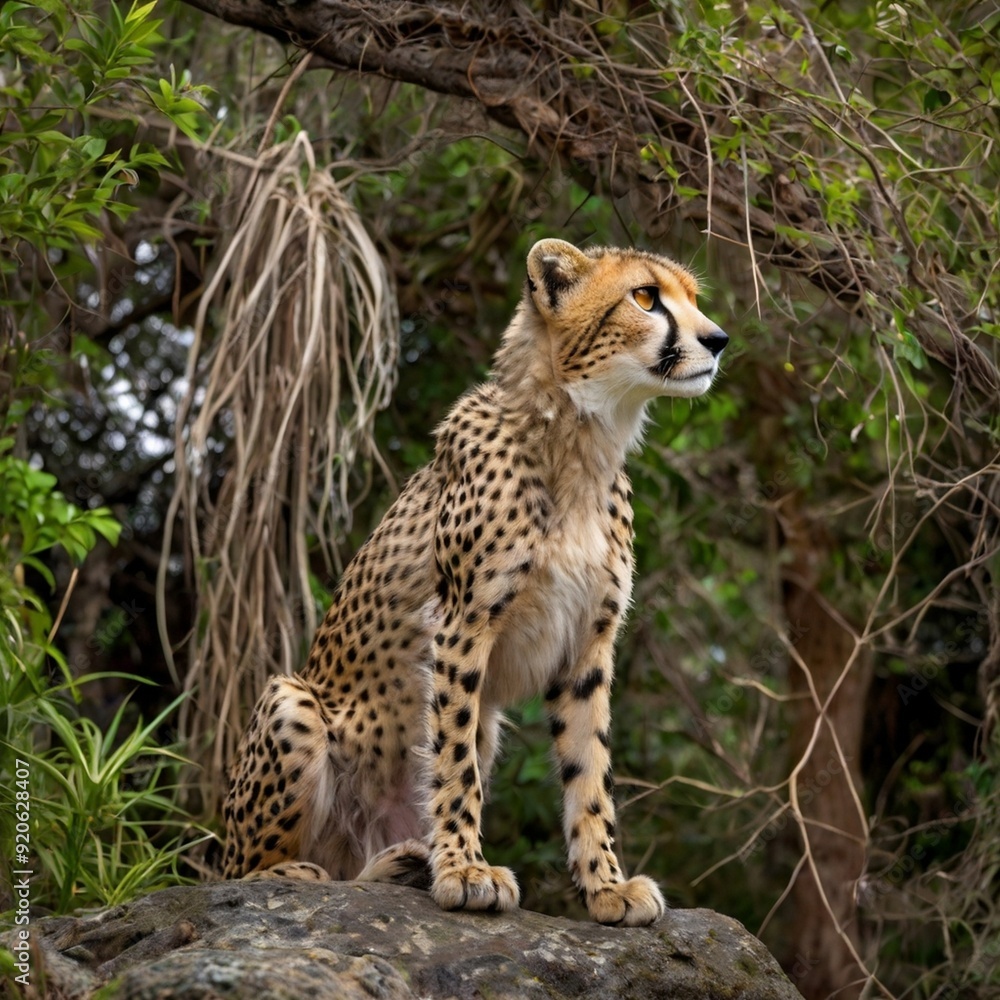 Side view Leopard lies on rock in the forest South Africa Cheetah Stock Photos & High quality Pictures generated Ai Side view Leopard lies on rock in the forest South Africa Cheetah Stock Photos & High quality Pictures generated Ai