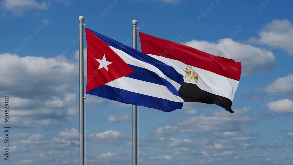 Egypt and Cuba flags flying together, video concept of the relationship, two country relations concept Egypt and Cuba flags flying together, video concept of the relationship, two country relations concept