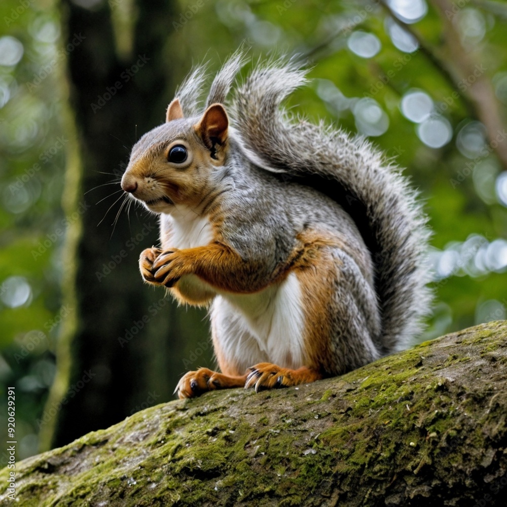 Close-up of gray squirrel sitting on a rock in forest South Africa National Park generated Ai Close-up of gray squirrel sitting on a rock in forest South Africa National Park generated Ai