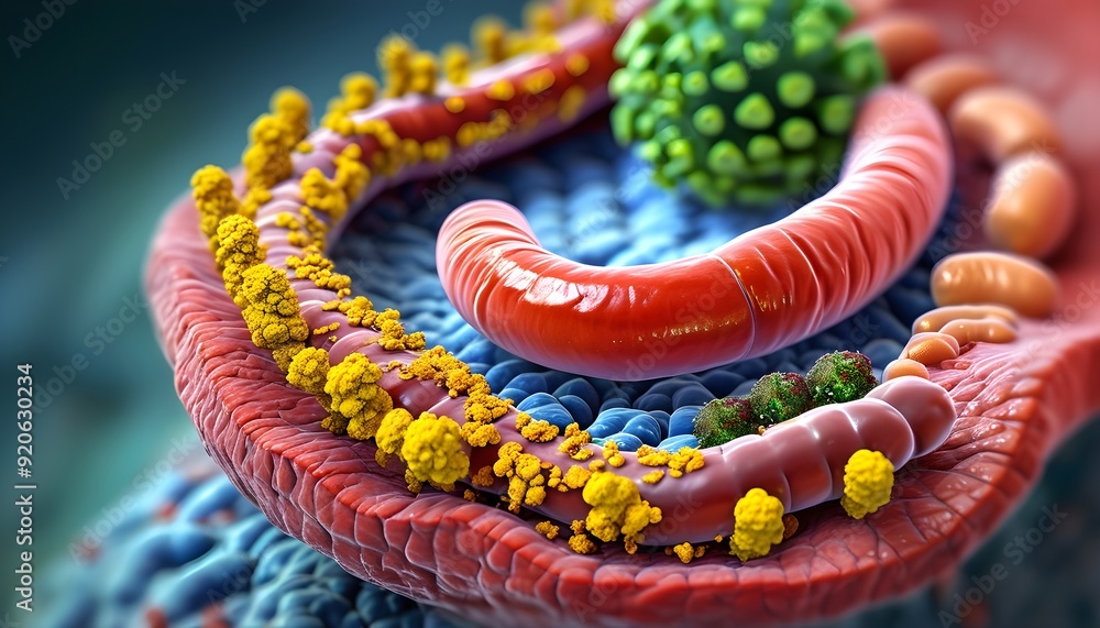 ภาพประกอบสต็อก The microscopic scene inside a cell shows the complex ...