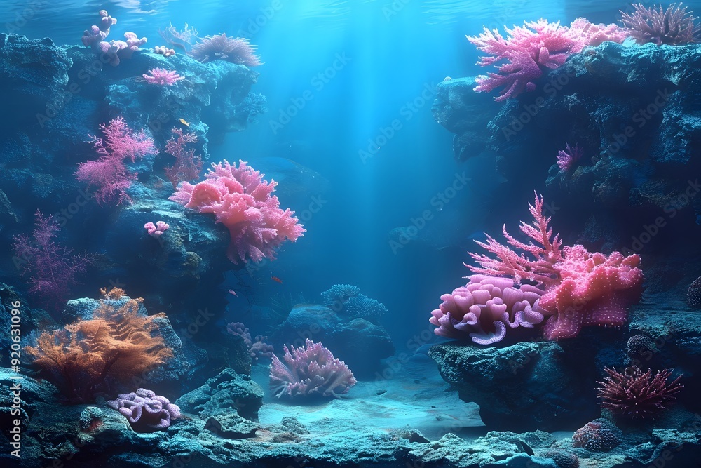 Naklejka premium Vibrant Underwater Coral Reef Scene with Colorful Marine Life - Ocean Conservation and Marine Biology