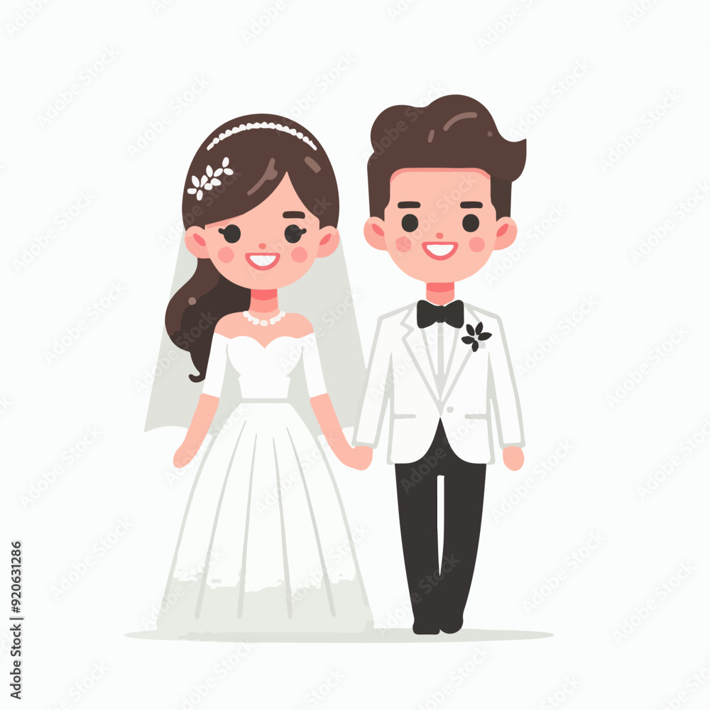 Marriage wedding couple set, cute newlywed bride and groom Flat illustration Marriage wedding couple set, cute newlywed bride and groom Flat illustration
