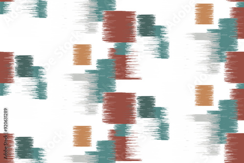 Ikat seamless pattern. tie dye shibori print with stripes and chevron. Ink textured japanese background. Ethnic fabric. Bohemian fashion. Endless watercolor 