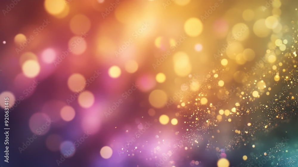 Abstract background featuring golden rainbow light and sparkling bokeh, creating a vibrant and magical visual effect. Abstract background featuring golden rainbow light and sparkling bokeh, creating a vibrant and magical visual effect.