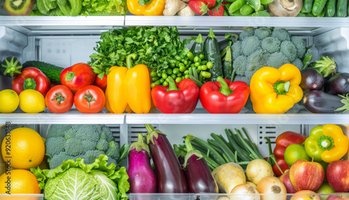 Open Fridge Packed with Fresh Fruits and Vegetables