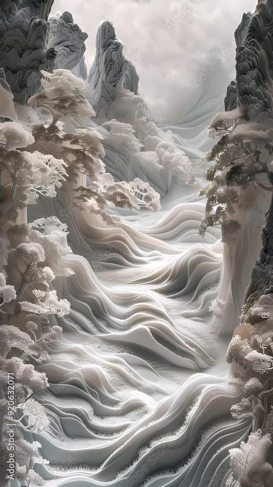 Fototapeta premium paper landscape art architecture illustration poster background decorative painting