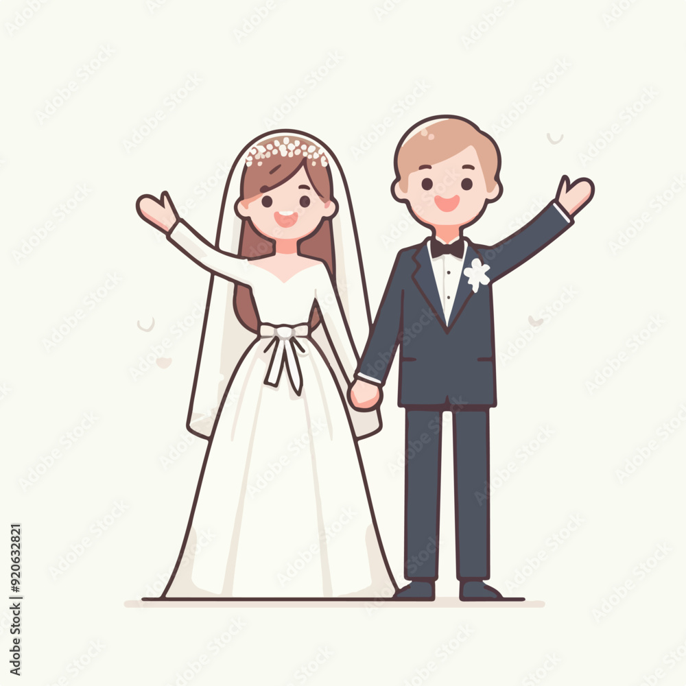 Marriage wedding couple set, cute newlywed bride and groom Flat illustration Marriage wedding couple set, cute newlywed bride and groom Flat illustration