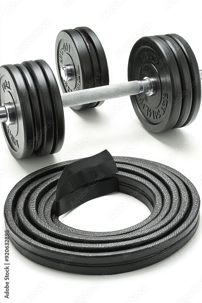 Dumbbell with Black Rubber Weight Plates and Barbell Pad Dumbbell with Black Rubber Weight Plates and Barbell Pad