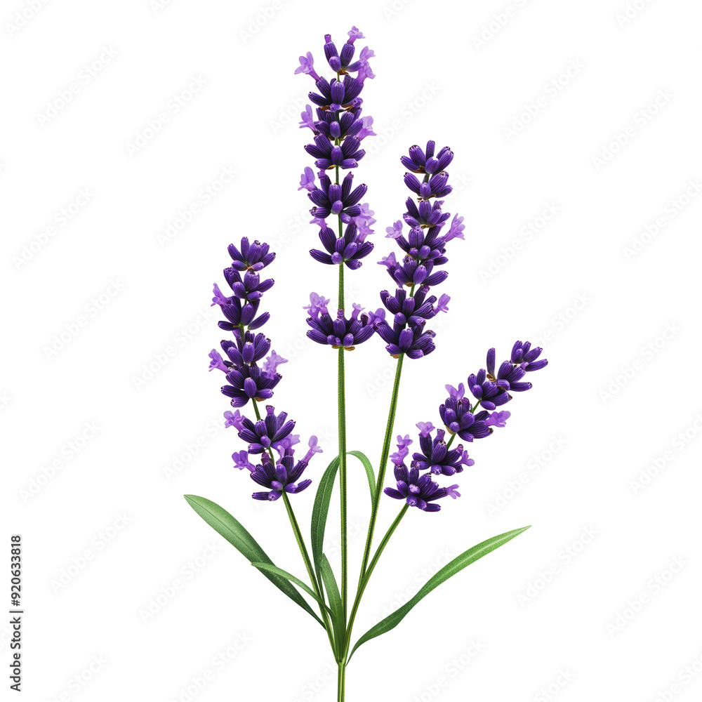 Obraz premium PNG Purple lavender flowers arranged with green leaves