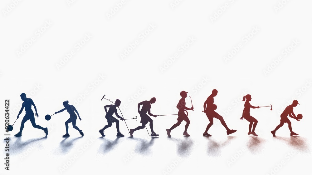 Silhouettes of athletes performing various sports in a linear arrangement, highlighting dynamic motion and diverse activities. Ideal for fitness, sports promotion, and active lifestyle themes. Silhouettes of athletes performing various sports in a linear arrangement, highlighting dynamic motion and diverse activities. Ideal for fitness, sports promotion, and active lifestyle themes.