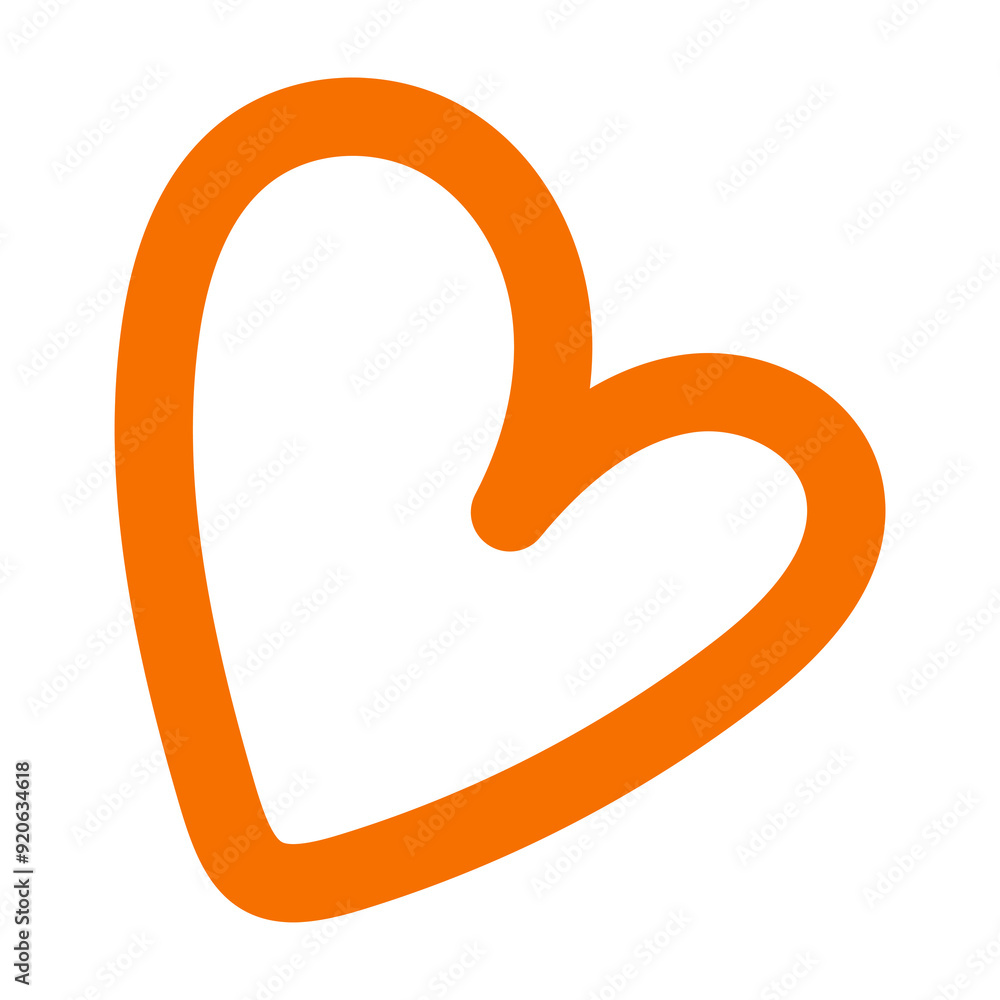 Png orange heart doodle line art, transparent background Png orange heart doodle line art, transparent background