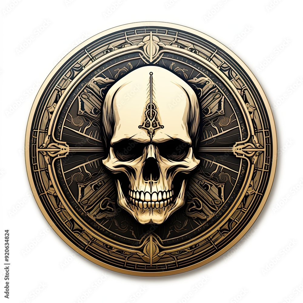 Fototapeta premium Vintage Stylized Skull Design on White Background: Retro-Inspired, Isolated Artwork for T-Shirt Designs and Conceptual Art