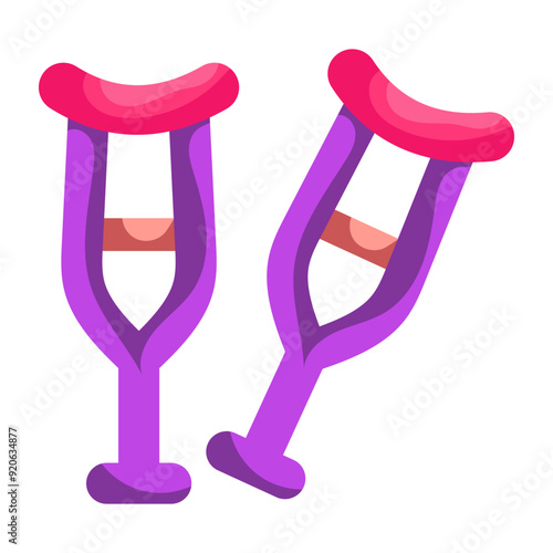 Walking sticks sticker, flat design of crutches

