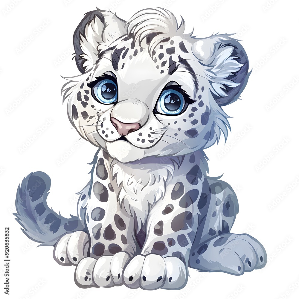 Cute Snow Leopard Sticker on White Background, Adorable and Playful Design of a Snow Leopard with Soft Fur and Spots, Perfect for Wildlife Lovers and Winter-Themed Decoration Cute Snow Leopard Sticker on White Background, Adorable and Playful Design of a Snow Leopard with Soft Fur and Spots, Perfect for Wildlife Lovers and Winter-Themed Decoration