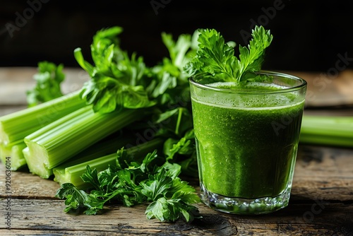 fresh green smoothie in a glass from pascal celery