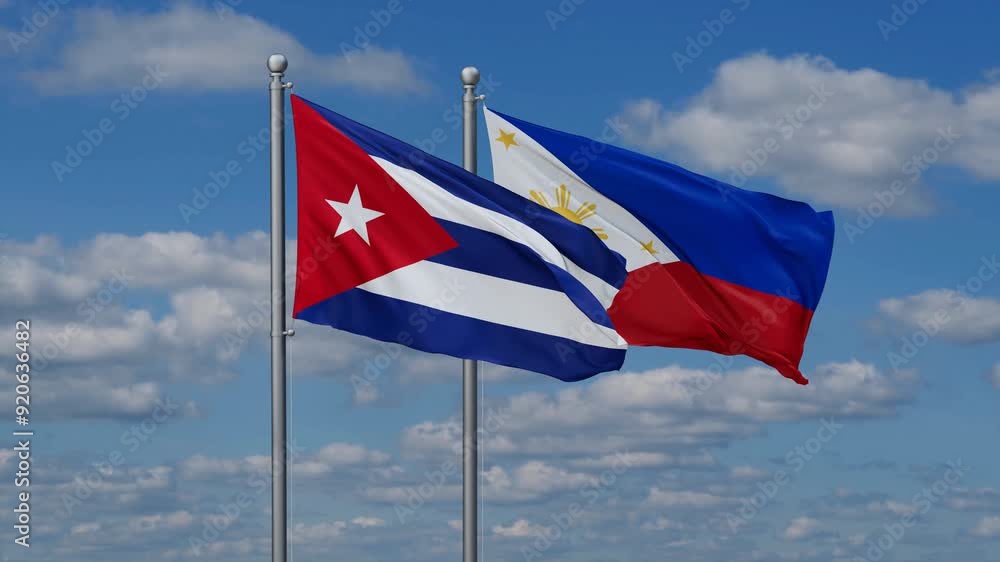 Philippines and Cuba flags flying together, video concept of the relationship, two country cooperation concept Philippines and Cuba flags flying together, video concept of the relationship, two country cooperation concept