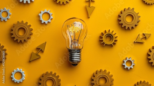 lamp with arrow and setting icons on a soft yellow background