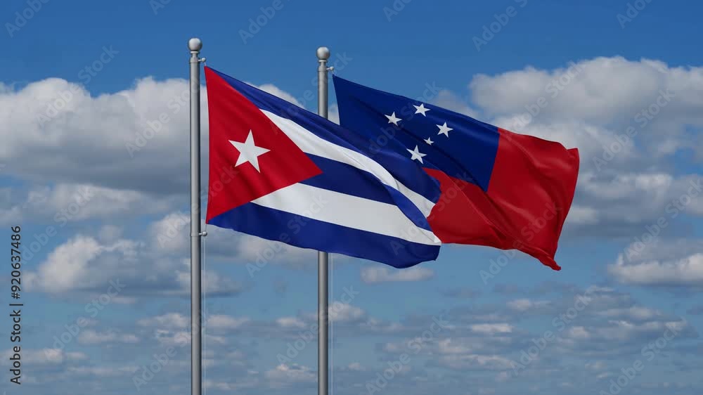 Samoa and Cuba flags flying together, video concept of the relationship, two country cooperation concept Samoa and Cuba flags flying together, video concept of the relationship, two country cooperation concept