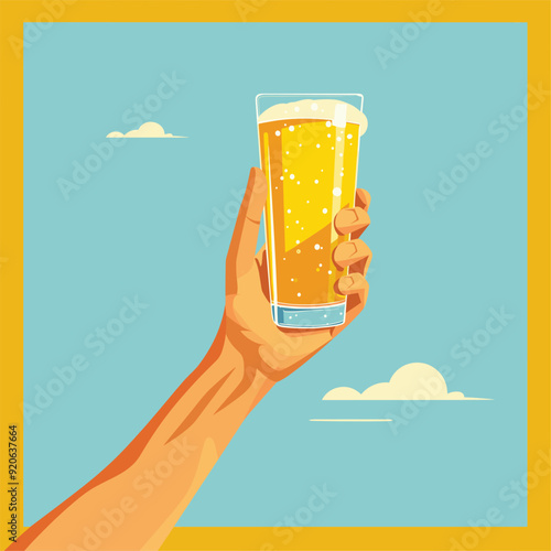 Hand holding a beer glass, minimalist illustration.
