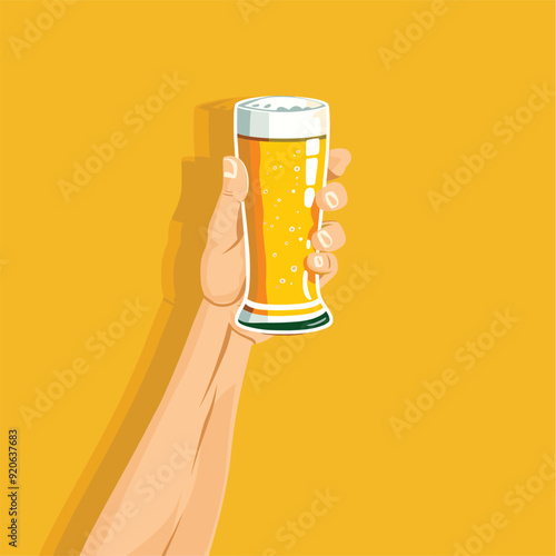 Hand holding a beer glass, minimalist illustration.
